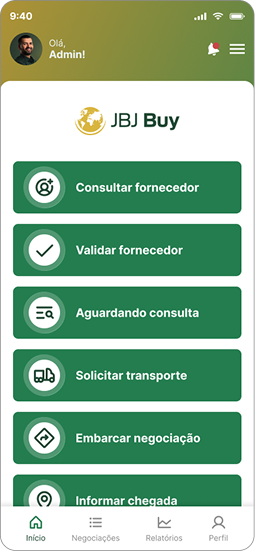 Tela Menu Lateral no aplicativo JBJ Buy